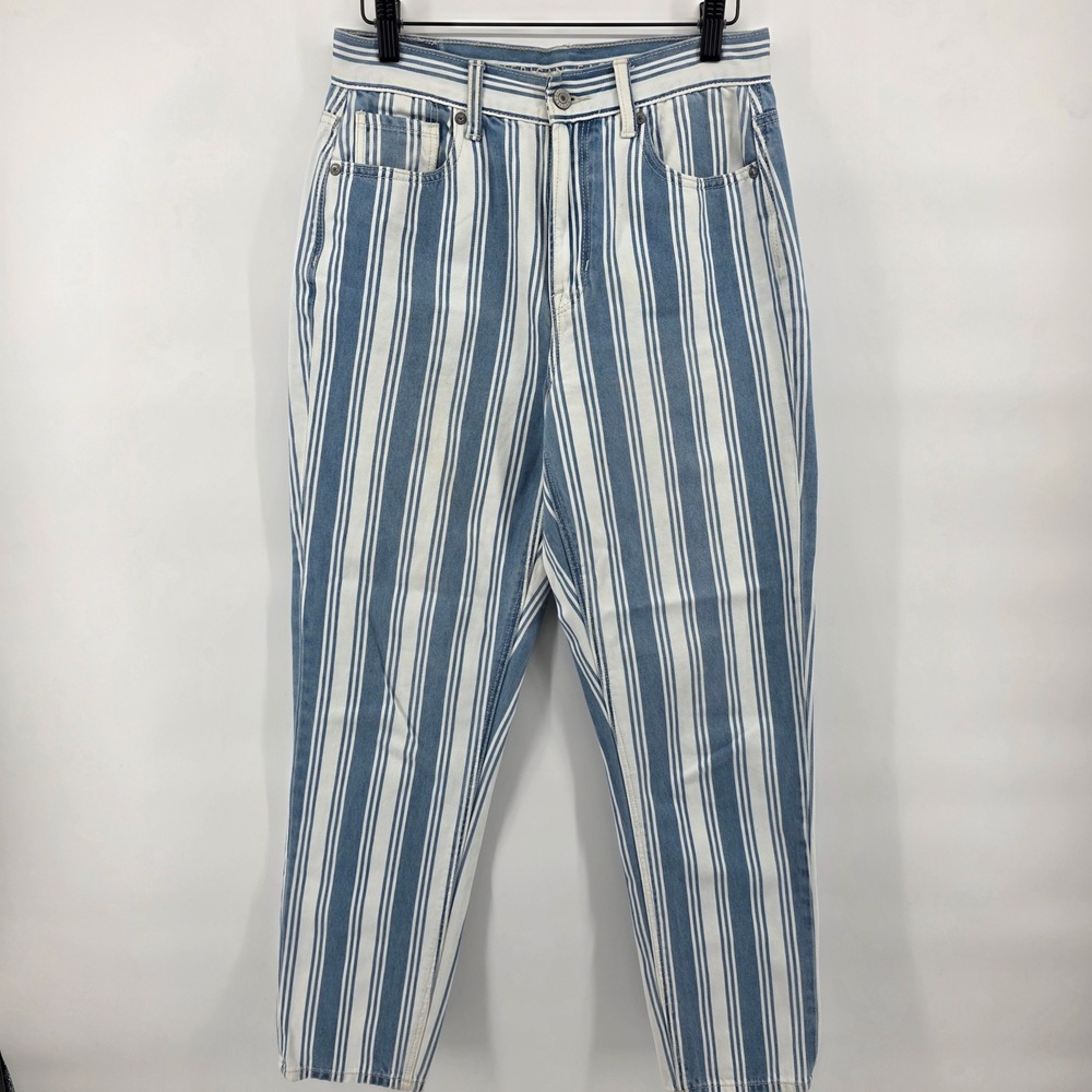 American Eagle Outfitters Women Striped High Waisted Mom Jeans Size 4 Blue White